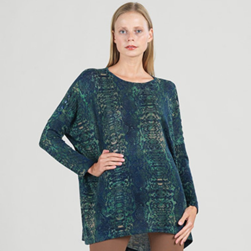 Abstract Print Blue Multi Colored Tunic Sweater